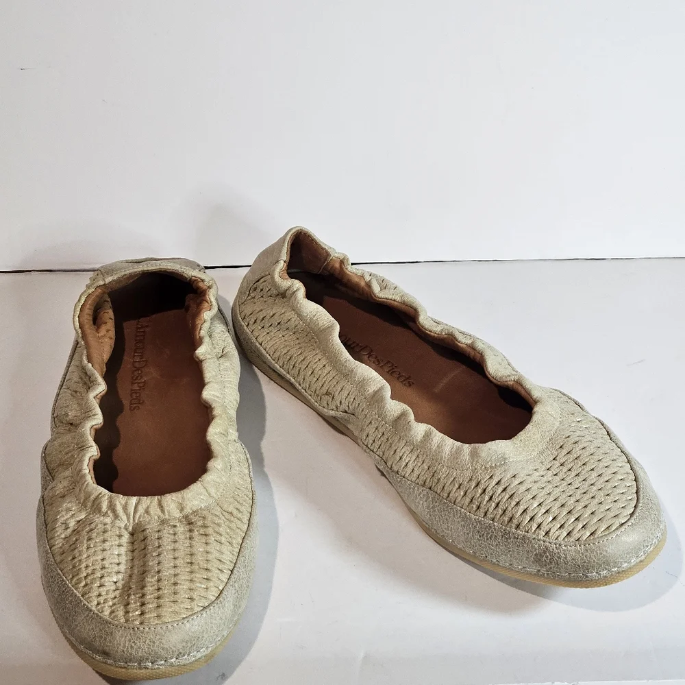 L'amour Des Pieds Womens Leather Ballet Slip-On Flats 8.5 Tan Textured Boho Chic - Picture 1 of 11